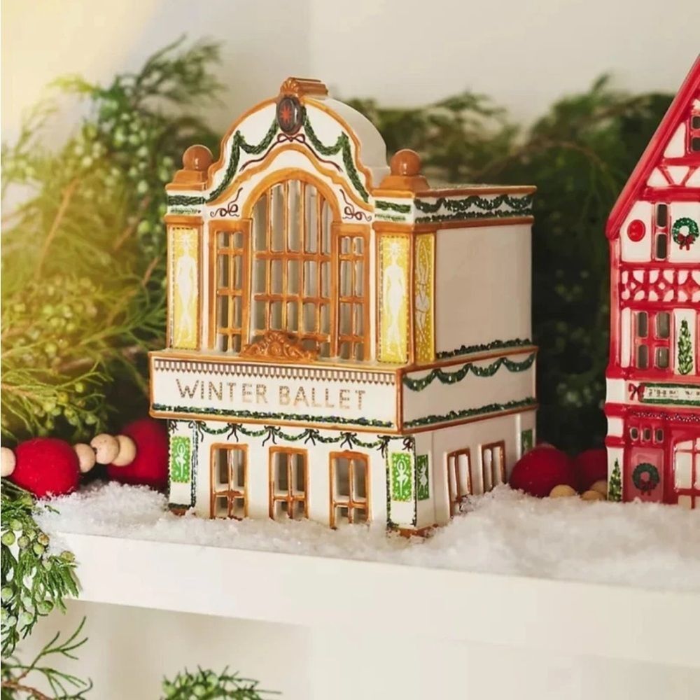 Anthropologie Ceramic Holiday House Winter Ballet Tea Light Village Theater